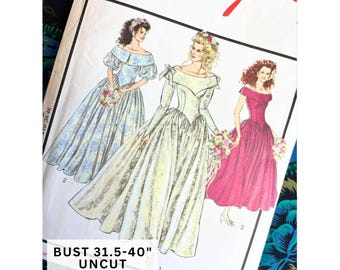 Bust 31.5-40” Uncut Vintage 90s Style Sewing Pattern 1678, Romantic Historical Wedding Dress, Off Shoulder, Basque, Victorian Fairytale