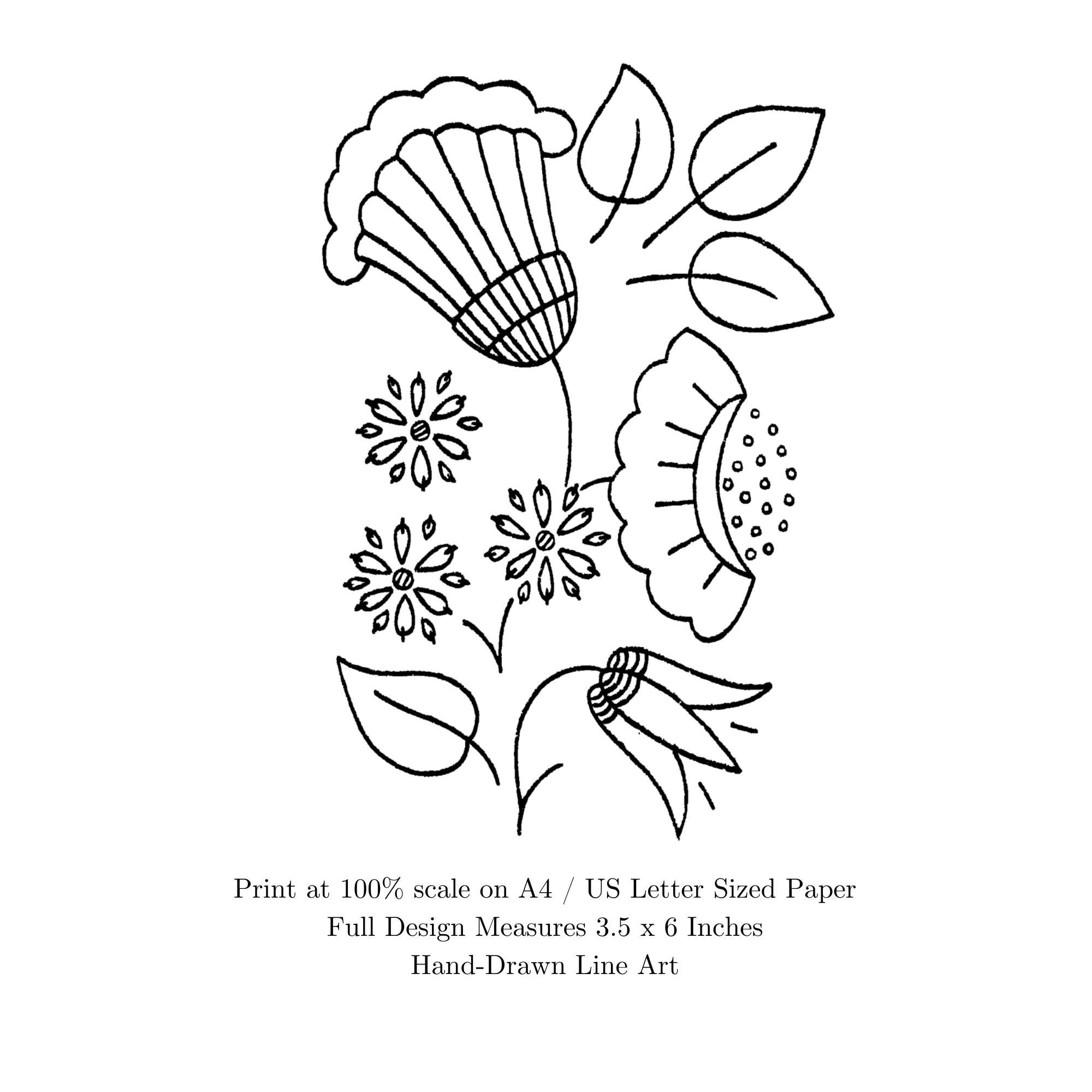 Folk Style Floral Hand Embroidery Pattern PDF – Vintage Retro Flowers ...