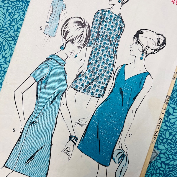 Buste 40 » vintage années 60 Femme Easy Makes Sewing Pattern W.14 Robe pour dames avec variations, Col roulé, Col en V