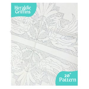 Medieval Griffin Hand Embroidery Pattern, Renaissance Heraldic Iron-On Transfer, Large 20" Historic Gothic Fantasy Embroidery, Deightons