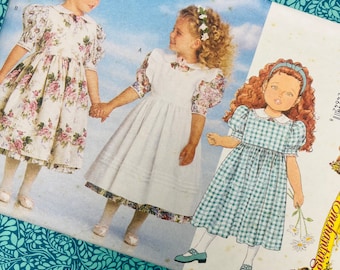 Age 4-6 Uncut Vintage 90s Butterick It's Enchanting Sewing Pattern 4750, Girls Puff Sleeve Dress, Dirndl Skirt, Pinafore,