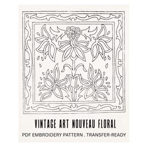 Vintage 1930s Floral Hand Embroidery Pattern, Art Nouveau & Art Deco Style Cushion or Quilt Square, Transfer-Ready PDF