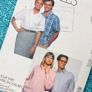 Bust 32.5-34&quot; Vintage 80s McCalls Sewing Pattern 4056, Fast and Easy Shirt for Men and Women, Button Down Blouse with Short or Long Sleeves