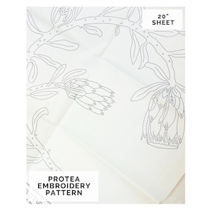 Vintage Iron-On Hand Embroidery Transfer Pattern by Deightons Y14500, Exotic Tropical Protea Floral Design, 20"