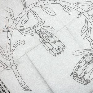 Vintage Embroidery Transfer Pattern by Deightons Y14500, Exotic Tropical Protea Floral Design, 20" Iron-On Sheet
