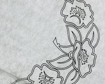 Vintage Embroidery Transfer for Small Tablecloth Borders, Stylised Victorian Floral Dressing Table Set, 10.5x17" Whitework by Deightons