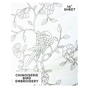 Vintage Exotic Bird Embroidery Design, Iron On Transfer, Asian Chinoiserie Needlework