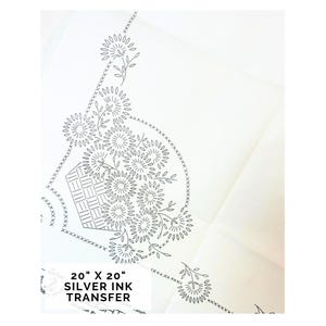 Vintage Iron on Hand Embroidery Transfer by Deightons W2671, Lazy Daisy Flowers in Basket Corner Design with Cross Stitch Border, 20 Inch