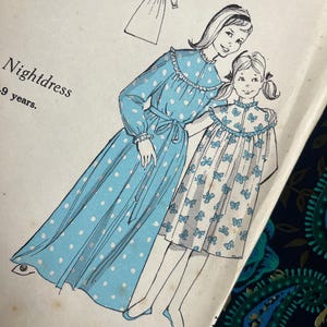 Age 7-9 & 11-13 Vintage Uncut 60s Practical Sewing Pattern 4968 4970, Girls Classic Nightgown with High Neck, Ruffle Trim Nightdress Nightie