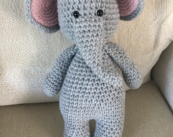 Crochet Elephant Stuffed Animal - Pink and White