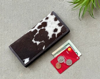 Cowhide Wallets for Women Slim Western Wallet Dark Brown Leather- Gifts for Her