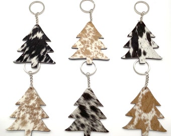 Cowhide Keychain Key Ring Leather Christmas Tree Holiday Gift Souvenir