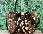 Cowhide Tote Purse Handbag Shoulder Laptop Bag Pocketbook Tricolor Brown Leather Women - Medium