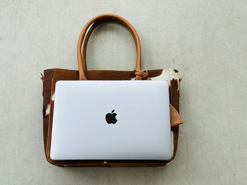 Cowhide Leather Tote Bag Handbag Shoulder Laptop Western Purse Satchel Tan Brown Medium