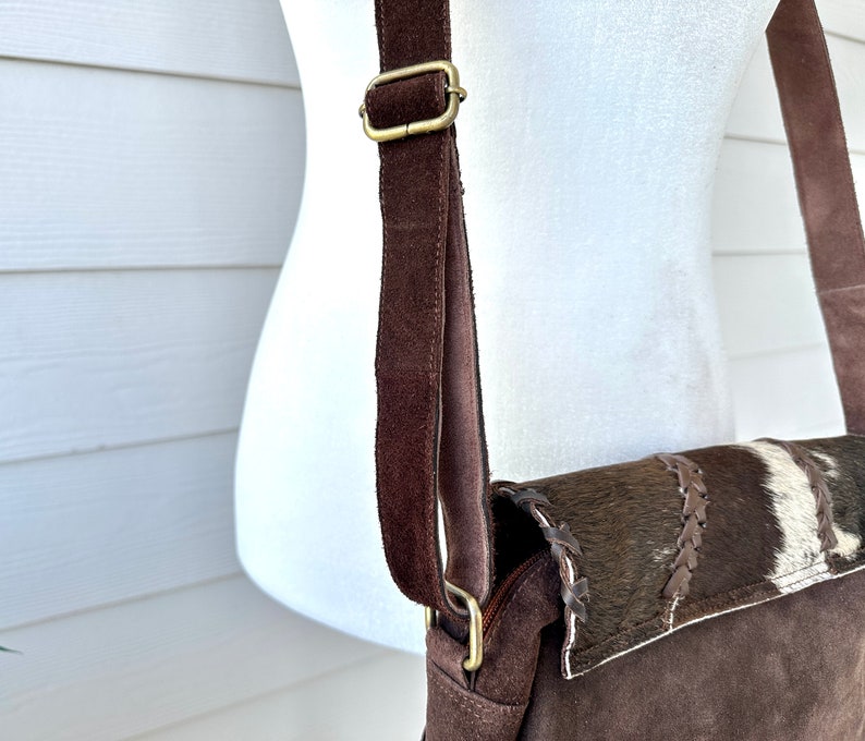 Cowhide Crossbody Bag with Fringes Western Purse Turquoise Handbag Clutch Brown Leather | Real Hair on Cow Hide | Gifts for Her