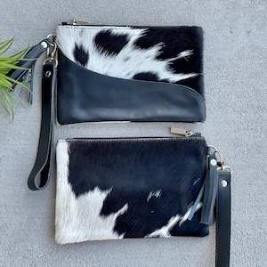 Piel de vaca genuina Western Purse Wristlet Clutch Phone Wallet Bolso negro Cuero ENVÍO GRATIS