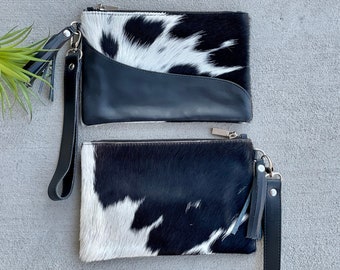 Genuine Cowhide Western Purse Wristlet Clutch Phone Wallet Handbag Black Leather FREE SHIPPING