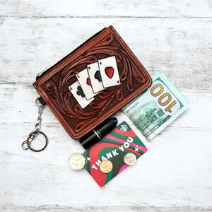 Western Tooled Leather Wallet Aces Credit Card Holder Case Change Coin Purse Keychain Gifts for Her