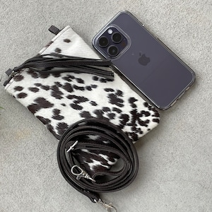 Cartera cruzada de piel de vaca estilo occidental, billetera para teléfono celular, bolso de rodeo, estuche para teléfono inteligente, regalos de cuero para vaqueras para ella