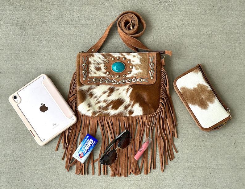 Western Scrossbody Bag with Fringes T-1355-BLK