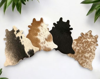 Posavasos de piel de vaca auténtica, decoración occidental, marrón y negro, regalo