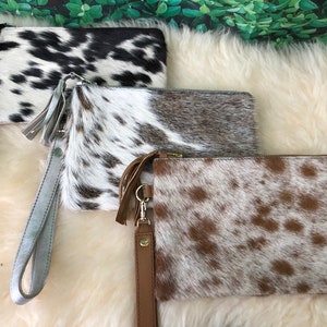 Cuero de vaca real Wristlet Clutch Cartera Cartera Bolso Negro Marrón Doble Cara 8.5 "x5.5" Regalos Colores Surtidos Pack de 3
