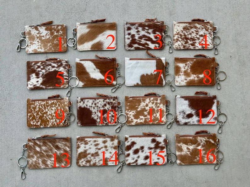 Western Cowhide Keychain Wallet Credit Card Holder Case Change Coin Purse Cowgirl Gifts for Her