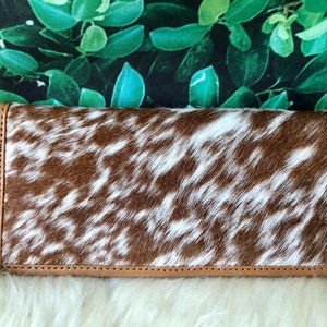 Carteras de piel de vaca para mujer Cartera delgada Bifold Marrón Bronceado Cuero Bolso de mano Piel de vaca real - Regalos para ella
