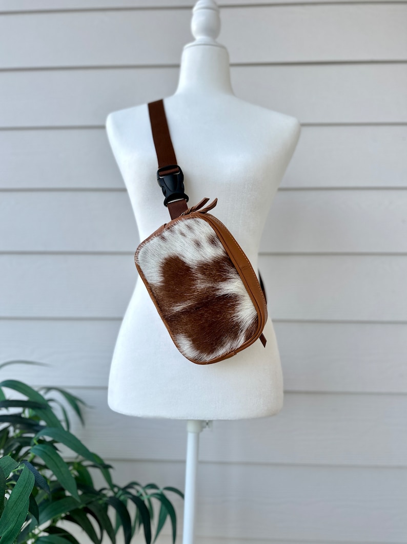 Cow Patterned Faux Leather Suede Tassel Detailed Fanny Pack Crossbody Belt Bag