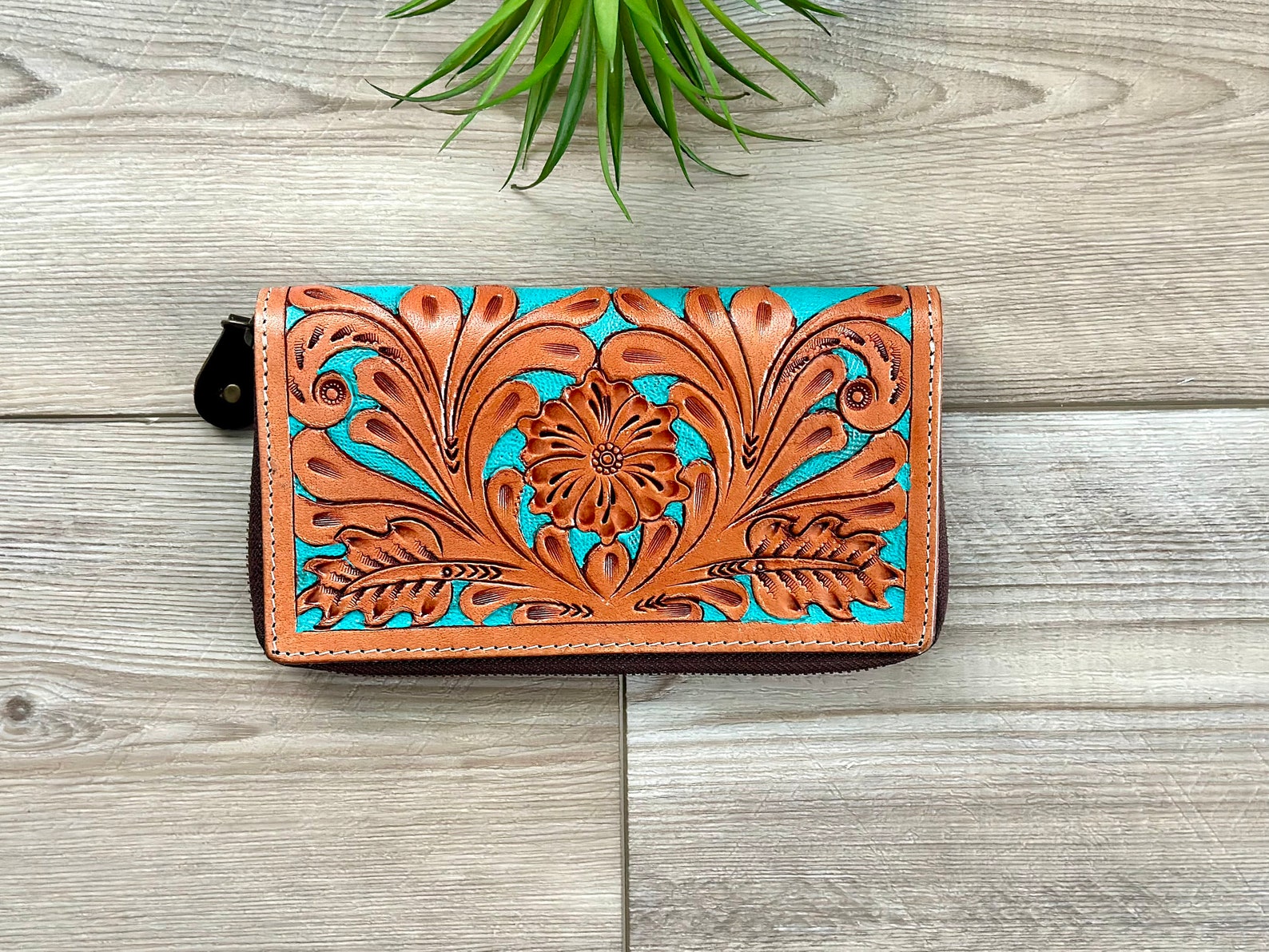 Tooled Leather Western Wallet for Women Zip Continental Purse Etsy