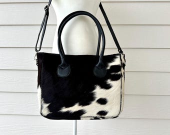 Cowhide Leather Tote Bag – Western Cowgirl Handbag with Crossbody Strap