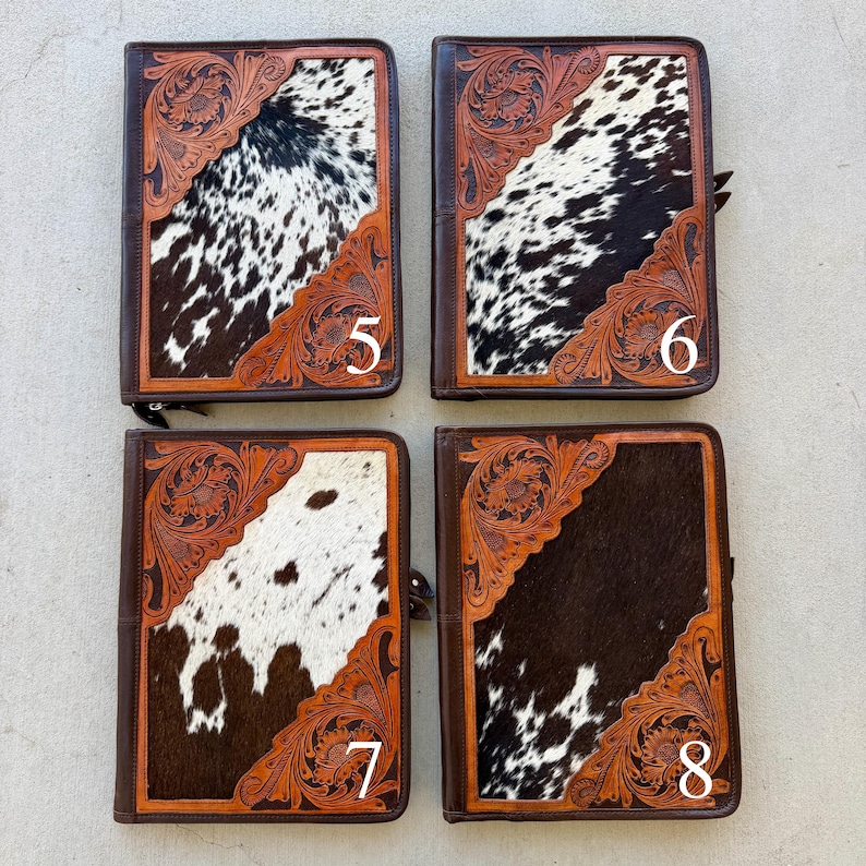 Hand-Tooled Cowhide Leather Portfolio Padfolio Western Business Organizer Gift