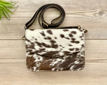 Cowhide Purse Western Crossbody Handbag Clutch Bag Brown Cow Hide Hair on Leather