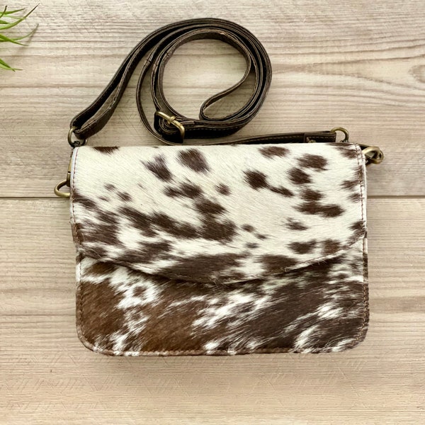 Cowhide Purse Western Crossbody Handbag Clutch Bag Brown Cow Hide Hair on Leather