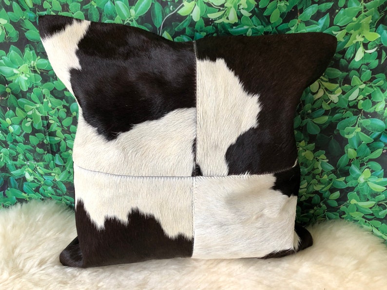 Cowhide Pillows Cushion Cover Black White Leather Real Hair on Etsy