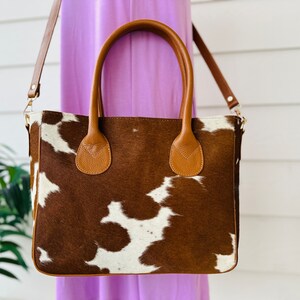 Cowhide Leather Tote Bag Handbag Shoulder Laptop Western Purse Satchel Tan Brown Medium