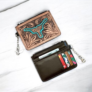 Portefeuille Western en cuir repoussé Porte-cartes de crédit Longhorn Etui pour monnaie Porte-monnaie Porte-clés Cadeaux pour elle