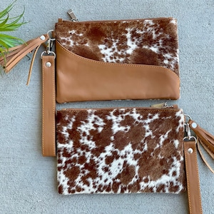 Piel de vaca genuina Western Purse Wristlet Clutch Phone Wallet Bolso de mano Marrón Cuero ENVÍO GRATIS
