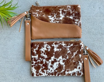 Genuine Cowhide Western Purse Wristlet Clutch Phone Wallet Handbag Brown Leather FREE SHIPPING