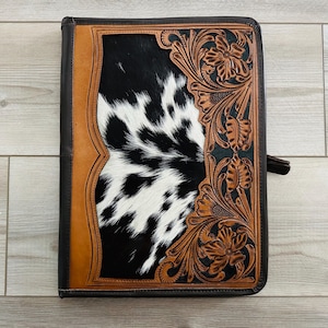 Vrais cheveux sur cuir de vachette en cuir repoussé à la main sous-vêtement folio étui portefeuille organisateur de documents juridiques en noir marron cadeaux western cow-girl