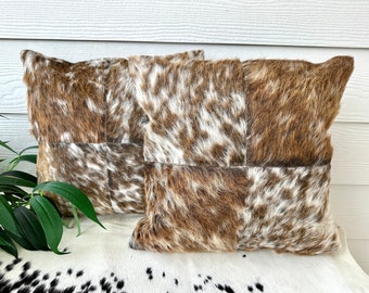 Juego de 2 fundas de almohada de piel de vaca con pelo real marrón en piel de vaca con estampado de 16.0 x 16.0 in, decoración del hogar occidental