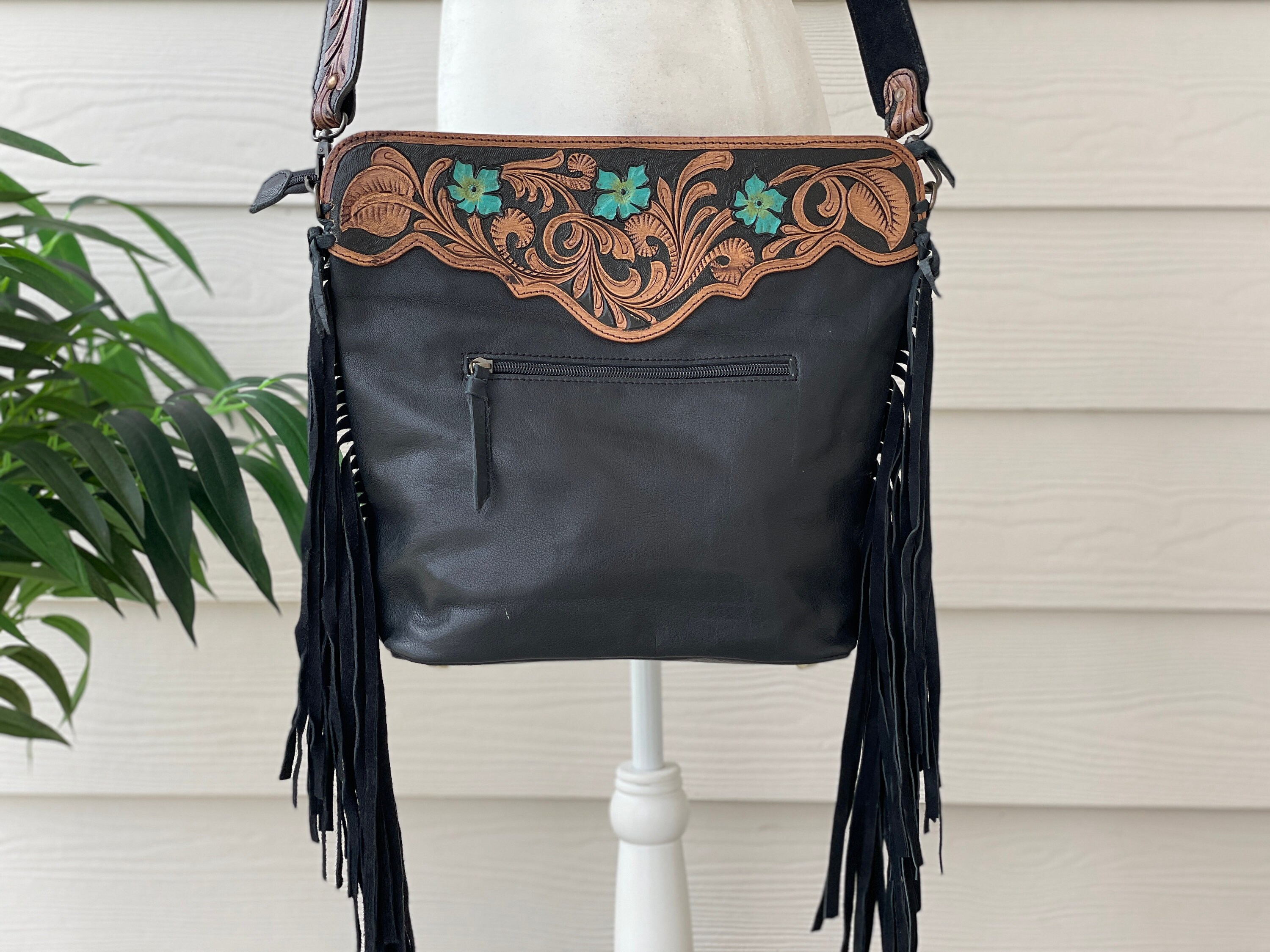 Black Genuine Cowhide Satchel/Crossbody