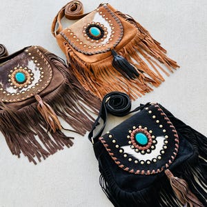 Cowhide Bag Rodeo Crossbody Purse Turquoise & Fringe Western Handbag