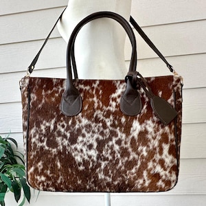 Sac fourre-tout en cuir de vachette grand sac à main western sac à main porté épaule pour ordinateur portable marron rodéo cadeaux cow-girl