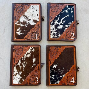 Hand-Tooled Cowhide Leather Portfolio Padfolio Western Business Organizer Gift