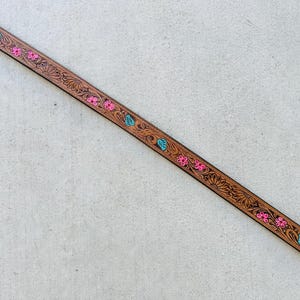 Western Tooled Leather Handbag Crossbody Bag Strap Tan Turquoise Pink Country Cowgirl Gift