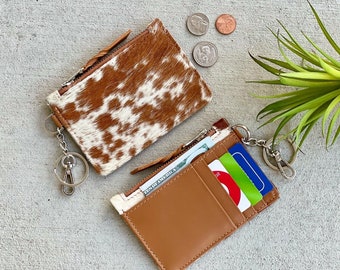 Cowhide Keychain Wallet Credit Card Holder Case Change Coin Purse Western Gifts for Her