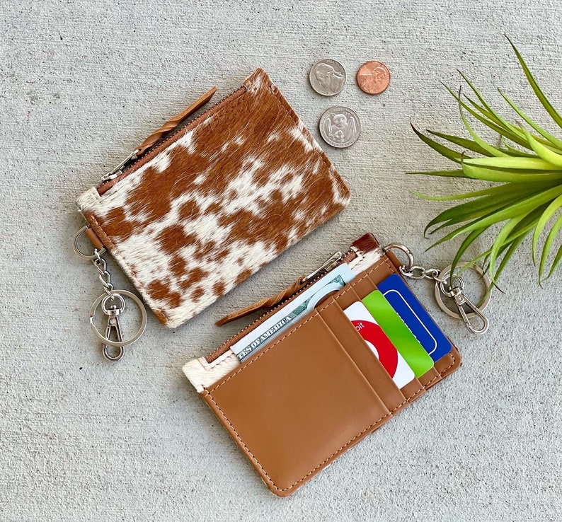 Cowhide Keychain Wallet Credit Card Holder Case Change Coin Purse Gifts for Her