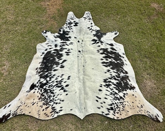 Genuine Cowhide Rug Black White Western Decor Area Accent Rug 5 ft x 5 ft