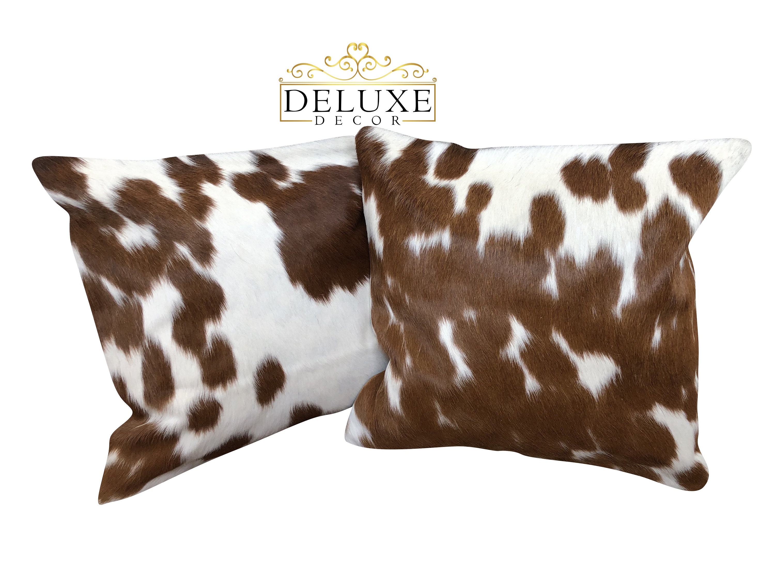 Cowhide Pillows Cushion Cover Brown Speckled Leather Hair On Etsy